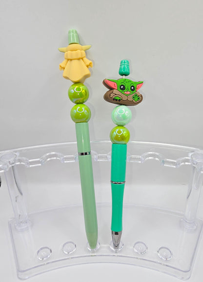 The Child Beaded Ballpoint Pen w/ Black Ink - Star Wars Grogu Baby Yoda Inspired Gift Idea - Silicone & Acrylic Beads and Plastic Pen
