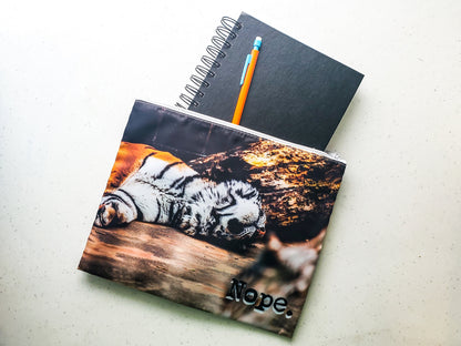 ON HAND - Nope Tiger XL Zippered Cosmetic/Storage Bag - Animal Photography - White Zipper - Makeup - Art & School Supplies - Organizer