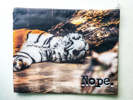 ON HAND - Nope Tiger XL Zippered Cosmetic/Storage Bag - Animal Photography - White Zipper - Makeup - Art & School Supplies - Organizer