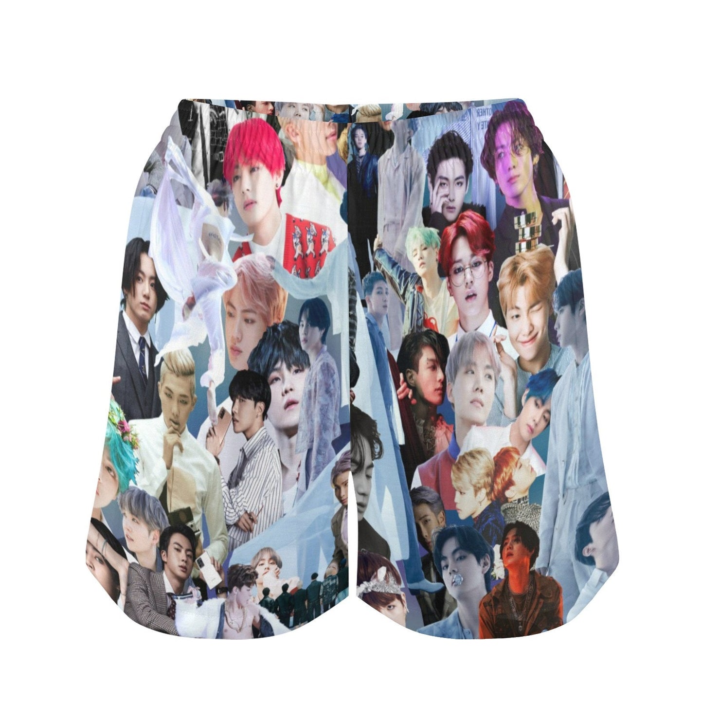 Gray BTS Collage Print Women's Pajama Shorts - K-Pop Inspired Sleepwear Loungewear - Jin Jimin JHope JungKook Suga RM V - Lounge Sleep