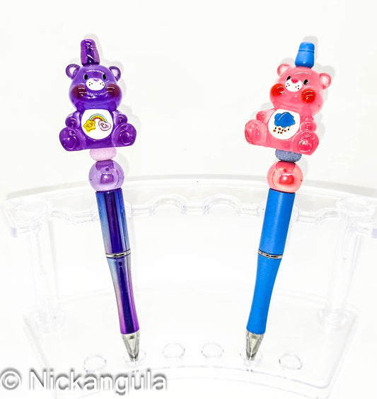 Translucent Care Bears Inspired Beaded Ballpoint Pens - 80's Kid Office Coworker School Gift - Care Bear Acrylic Figure Beads