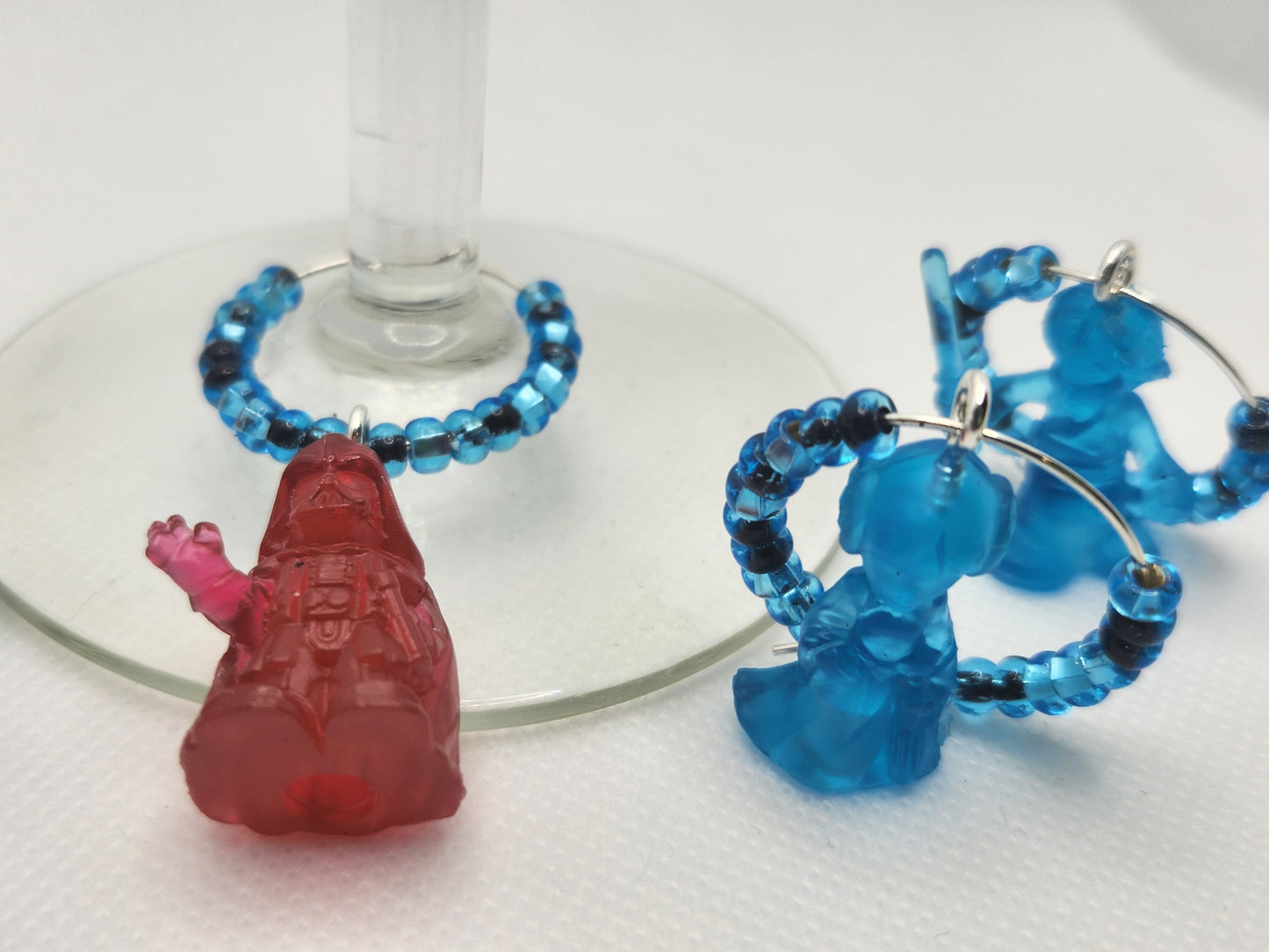 6 Pc Set Star Wars Figures Wine Charms - Darth Vader Princess Leia Luke Skywalker Chewbacca R2-D2 Yoda - Star Wars Pods - Drink Markers