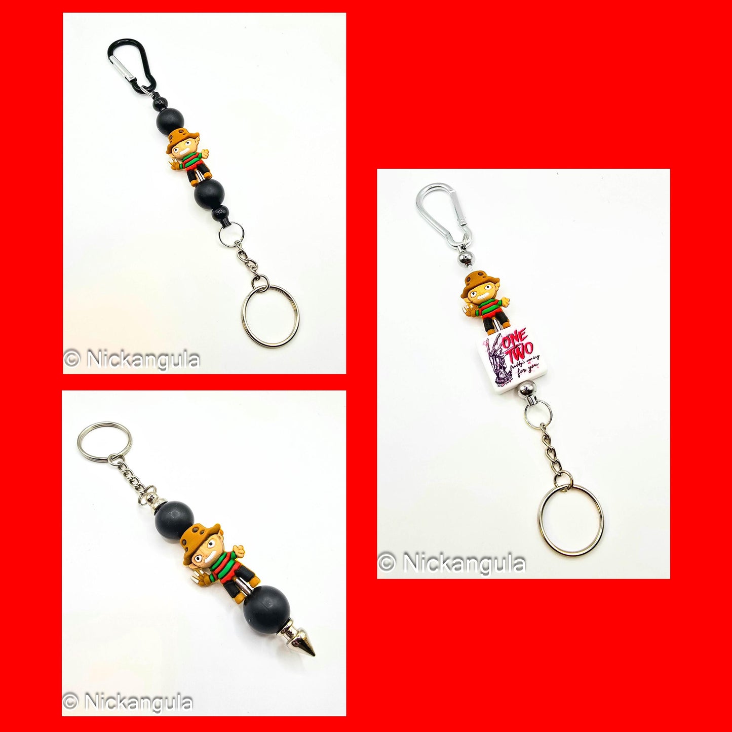 Freddy Silicone Beaded Keychains - Horror Movie Key Chain Key Ring Bag Charm - Nightmare On Elm Street - Krueger