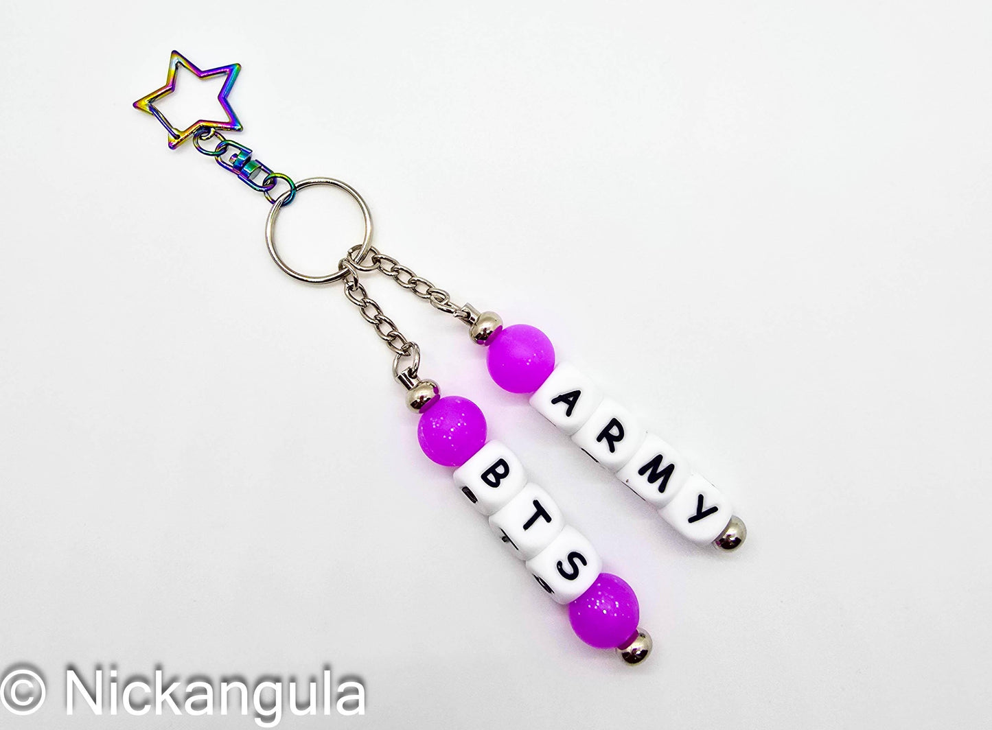 BTS ARMY Beaded Bag Charms on Star Clasp - K-Pop Inspired Purse Decoration - Stocking Stuffer Gift Idea - Letter Beads