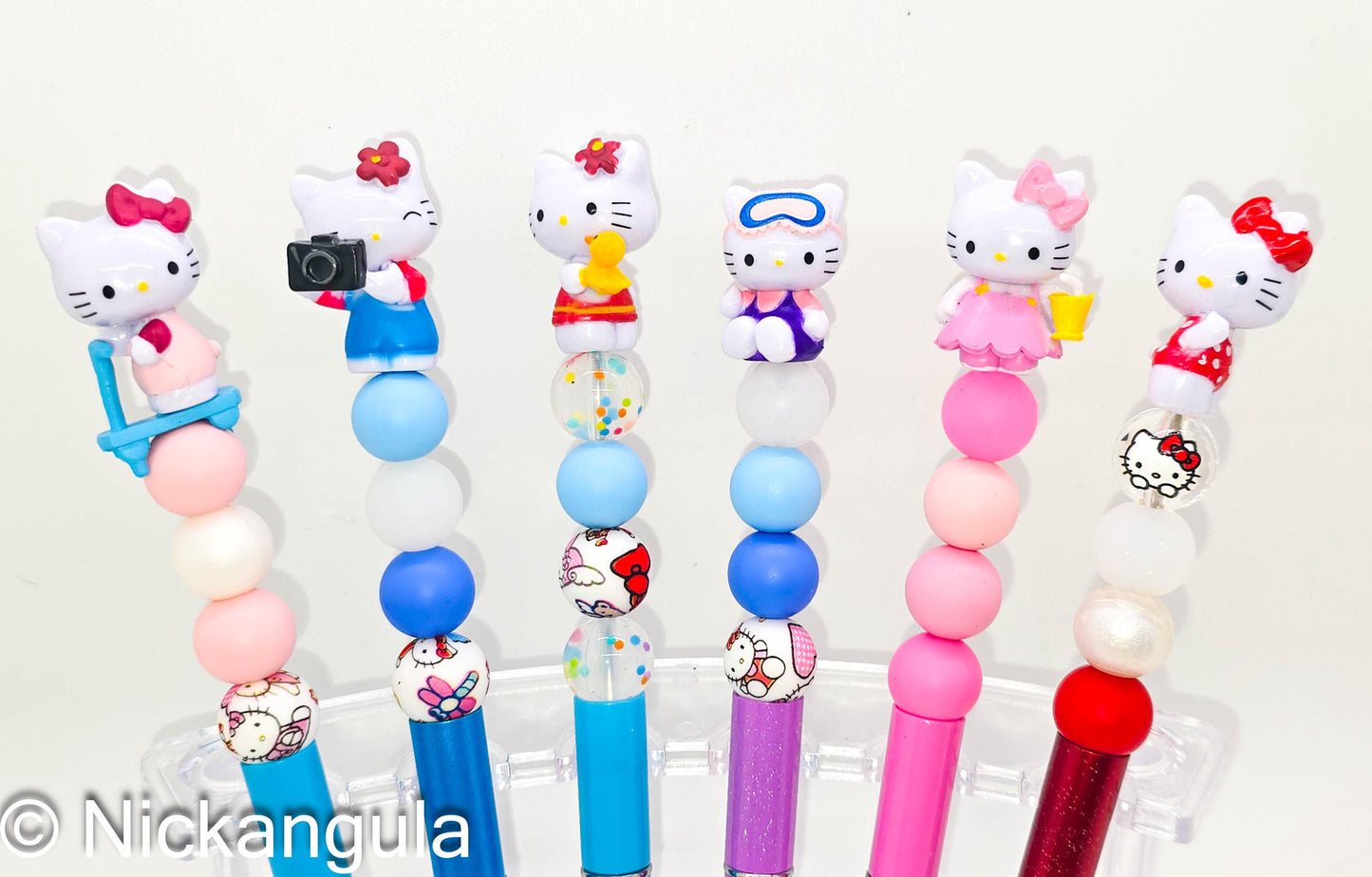 Hello Kitty Figurine Tall Beaded Ballpoint Pen - Sanrio Inspired Beadable Pens - Silicone Beads & Plastic Pen