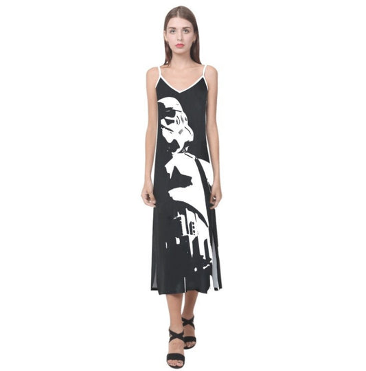Tall Dark & Stormy Black and White V-Neck Slip Dress - Star Wars Stormtrooper Inspired Women's Fashion - Sleeveless - Spaghetti Strap