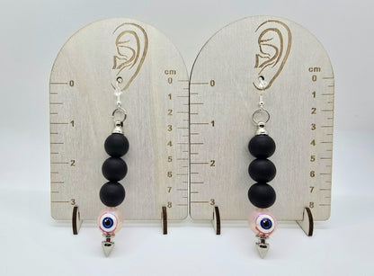 5 Color Options - Eyeball Beaded Spike Bar Dangle Earrings - Goth Punk Horror Drop Earring- Eye Ball Jewelry Creepy
