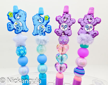 Extra Tall Care Bears Inspired Beaded Ballpoint Pens - Beadable Pen Silicone Beads & Plastic Pen - 80's Kid Office Coworker School Gift - Care Bear