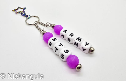 BTS ARMY Beaded Bag Charms on Star Clasp - K-Pop Inspired Purse Decoration - Stocking Stuffer Gift Idea - Letter Beads
