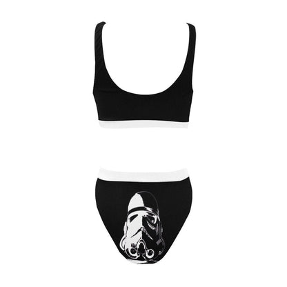 Stormtrooper Stamp Sport Top & High-Waist Bikini Swimsuit Set - Star Wars Inspired Swimwear - Black and White- High Cut Leg - Sexy Geek