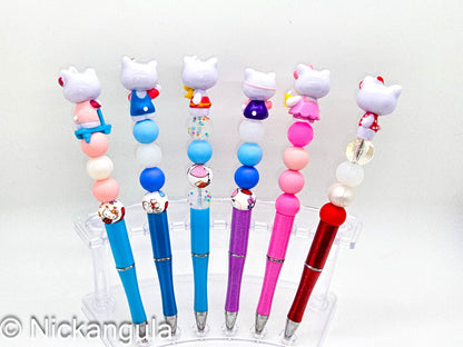 Hello Kitty Figurine Tall Beaded Ballpoint Pen - Sanrio Inspired Beadable Pens - Silicone Beads & Plastic Pen