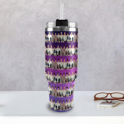 BTS Stripes 40 oz Tumbler w/ Handle - Insulated - Hot or Cold - Water - Coffee - Travel Mug - Durable Stainless Steel - Straw Included