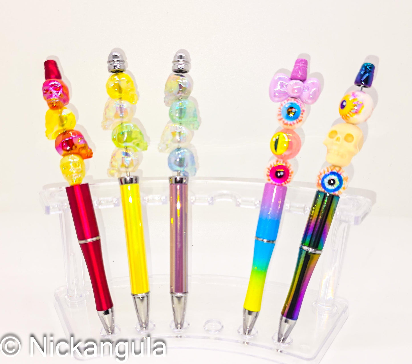 Skulls and Eyeballs Creepy Cute Beaded Ballpoint Pen - Strange Horror Inspired Pens - Silicone and Acrylic Beads & Plastic Pen - Eyes