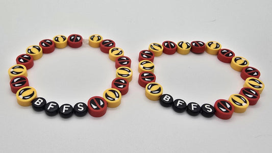 2 Piece Set DP & Logan Inspired BFF Friendship Bracelets - Clay and Plastic Letter Beads - Elastic - Superhero Jewelry