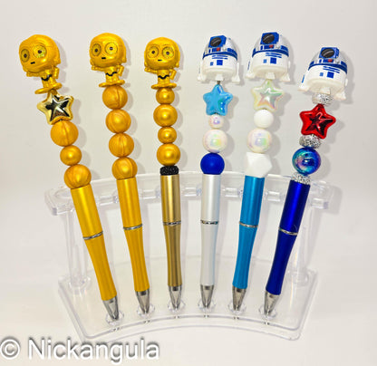Droids of The Galaxy Beaded Ballpoint Pens - Star Wars Inspired Character Refillable Beadable Pen - C-3PO R2-D2 Threepio Artoo Detoo