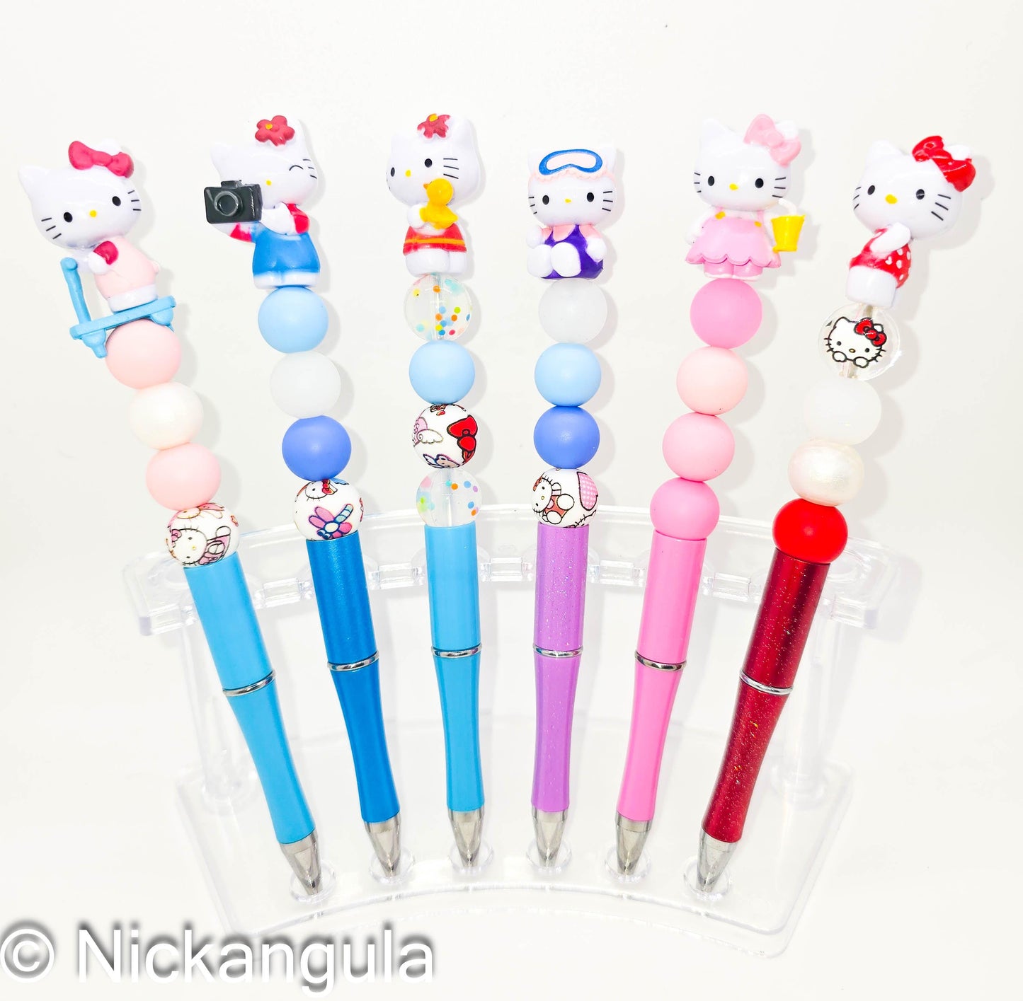 Hello Kitty Figurine Tall Beaded Ballpoint Pen - Sanrio Inspired Beadable Pens - Silicone Beads & Plastic Pen
