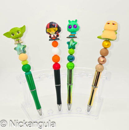Yoda, Poe Dameron, Greedo, or Jabba Beaded Ballpoint Pens - Star Wars Inspired Character Beadable Pens - Silicone Acrylic Beads Plastic Pen