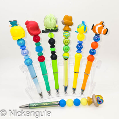Cartoon Character Beaded Ballpoint Pens - Upcycled Toy Pen - Ariel Alice Ursula Kaa Flounder Nemo - Mermaid - Wonderland - Jungle Book