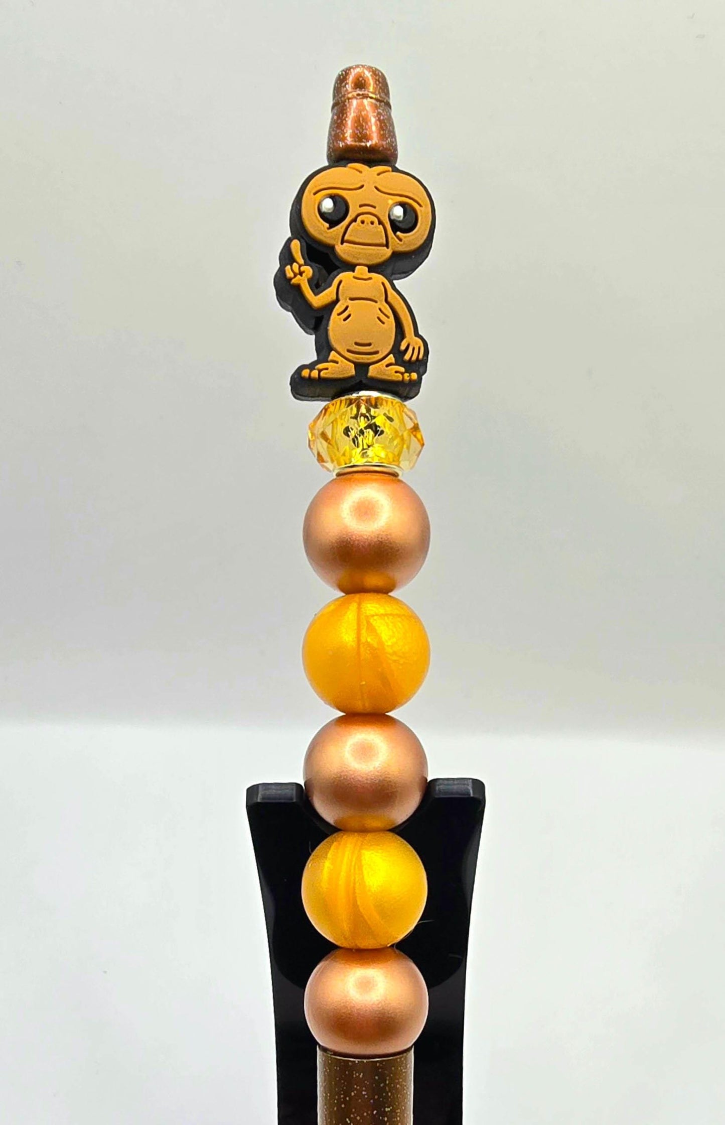 Extra Tall E.T. Beaded Ballpoint Pen - Extra Terrestrial Inspired Beadable Pen - Silicone Beads & Plastic Pen - Brown Glitter - Refillable