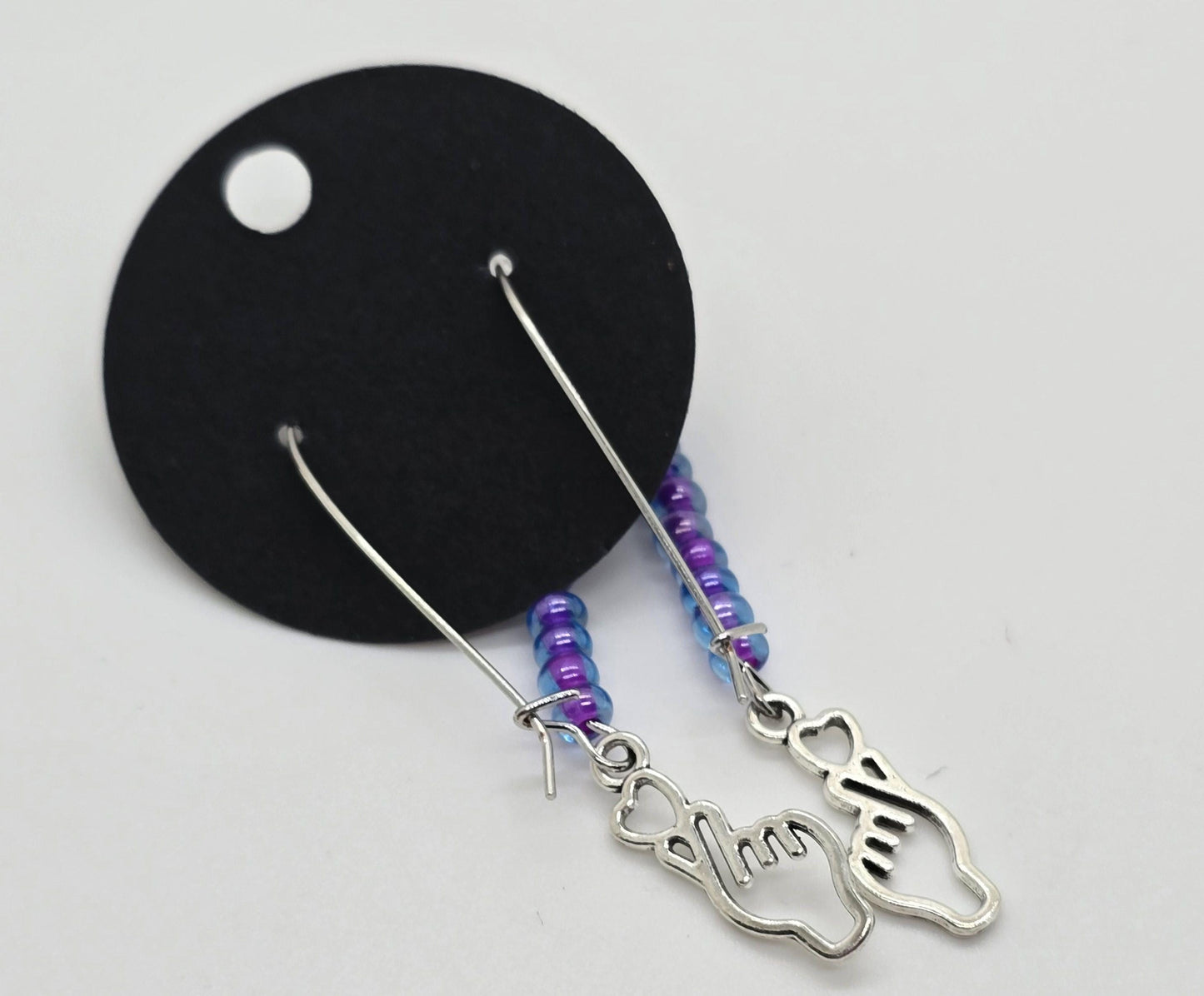 Seed Beads and K-Pop Finger Heart Dangle Earrings - Drop Earrings