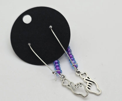 Seed Beads and K-Pop Finger Heart Dangle Earrings - Drop Earrings