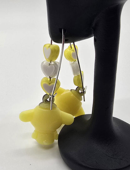 Cute Puppy Dog Silicone Charms on Stainless Steel Kidney-shaped Dangle Earring Hooks - Pompompurin Cute Beaded Drop Earrings