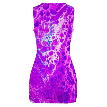 Acrylic Paint Pour Print Cutout Waist Twist Dress - Sleeveless - Artist Fashion - Blue or Purple - Artistic Texture 2026 Trends