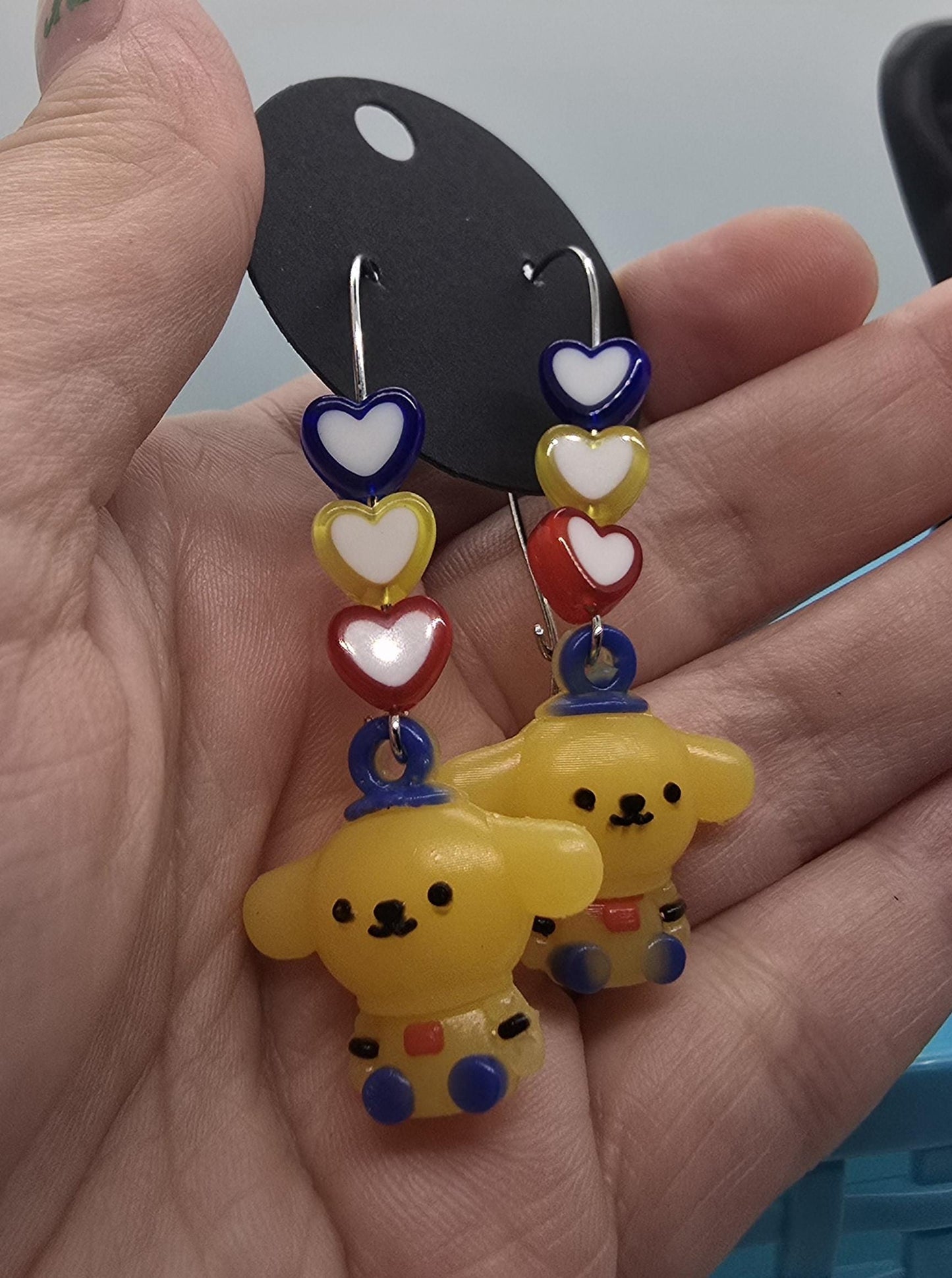 Cute Puppy Dog Silicone Charms on Stainless Steel Kidney-shaped Dangle Earring Hooks - Pompompurin Cute Beaded Drop Earrings Jewelry