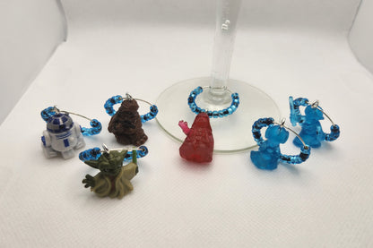 6 Pc Set Star Wars Figures Wine Charms - Darth Vader Princess Leia Luke Skywalker Chewbacca R2-D2 Yoda - Star Wars Pods - Drink Markers