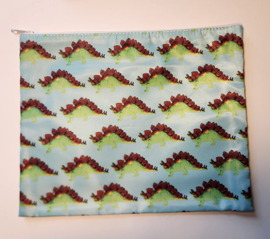 Stego Print XL Zippered Cosmetic or Storage Bag - Dinosaur Makeup Case - Art & School Supplies Organizer - Blue Peach - Stegosaurus