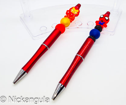 Superhero Beaded Ballpoint Pen w/ Black Ink - Comic Book Inspired Gift - Silicone Acrylic Beads & Plastic Pen - Spider Iron Stocking Stuffer