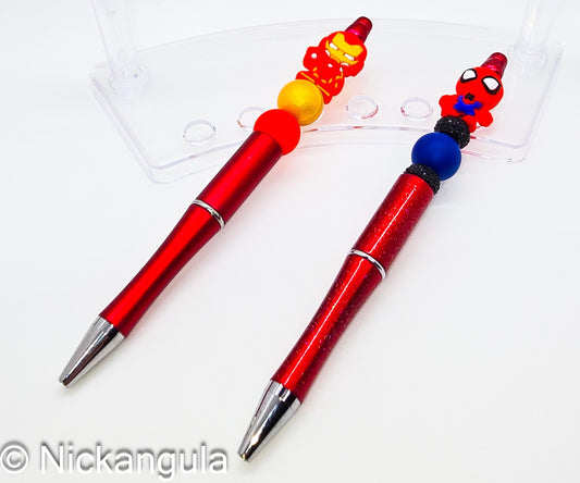 Superhero Beaded Ballpoint Pen w/ Black Ink - Comic Book Inspired Gift - Silicone Acrylic Beads & Plastic Pen - Spider Iron Stocking Stuffer
