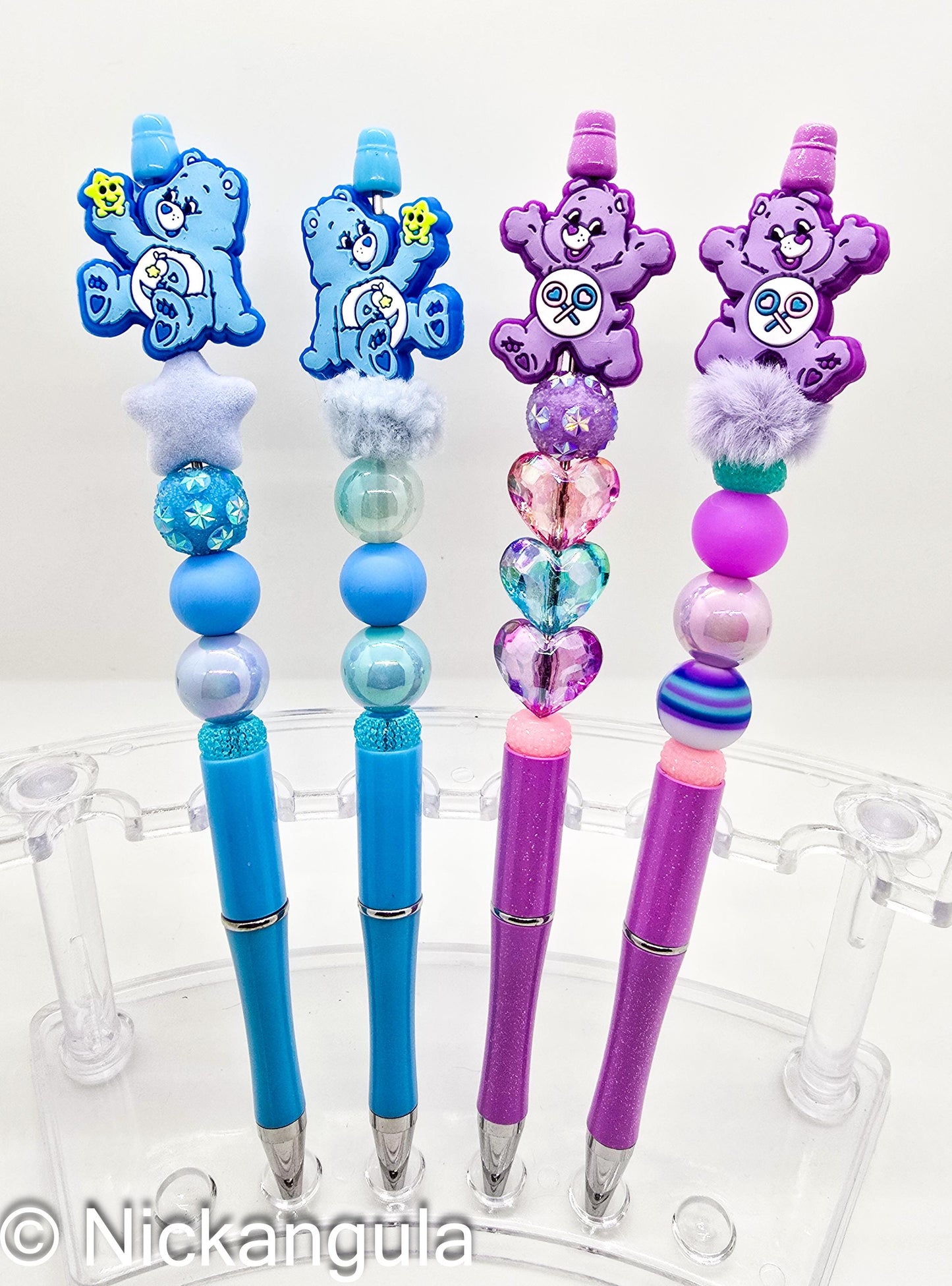 Extra Tall Care Bears Inspired Beaded Ballpoint Pens - Beadable Pen Silicone Beads & Plastic Pen - 80's Kid Office Coworker School Gift - Care Bear