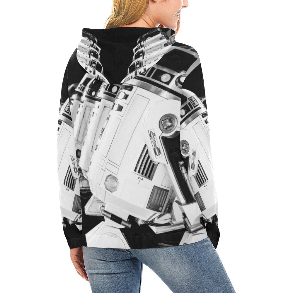 R2-D2 and Friends Black & White Pullover Hoodie for Women - Star Wars Inspired Fashion - Hooded Sweatshirt - Geek Girl - Artoo Detoo - R2D2