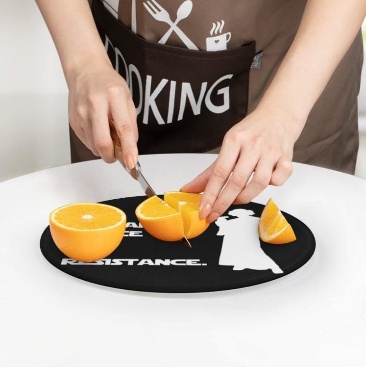 A Woman's Place Is In The Resistance Leia Silhouette 7.9" Tempered Glass Cutting Board - Star Wars Princess Leia Inspired Kitchen Gift