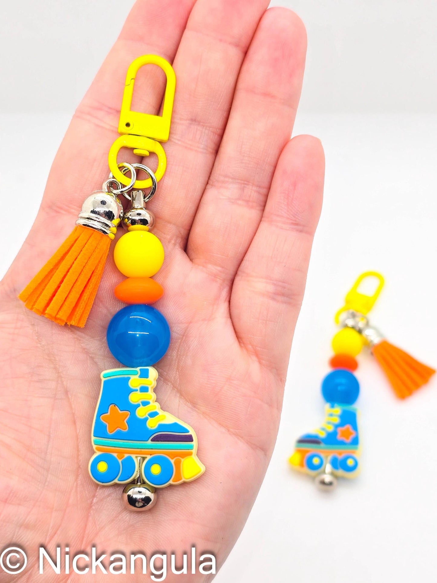 Blue Roller Skate Bag Charms - Roller Derby Inspired Purse Decoration - Handbag Charm - Roller Skating - Roller Skater Gift - Leather Tassel
