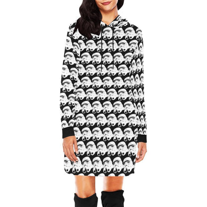 Vader or Stormtrooper Helmets Print Women's Pullover Mini Hoodie Dress- Star Wars Empire Inspired Hooded Sweatshirt - 501st - Black White