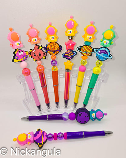 Cute Astronaut In Space Beaded Ballpoint Pens - Beadable Pens - Silicone Beads & Plastic Pen