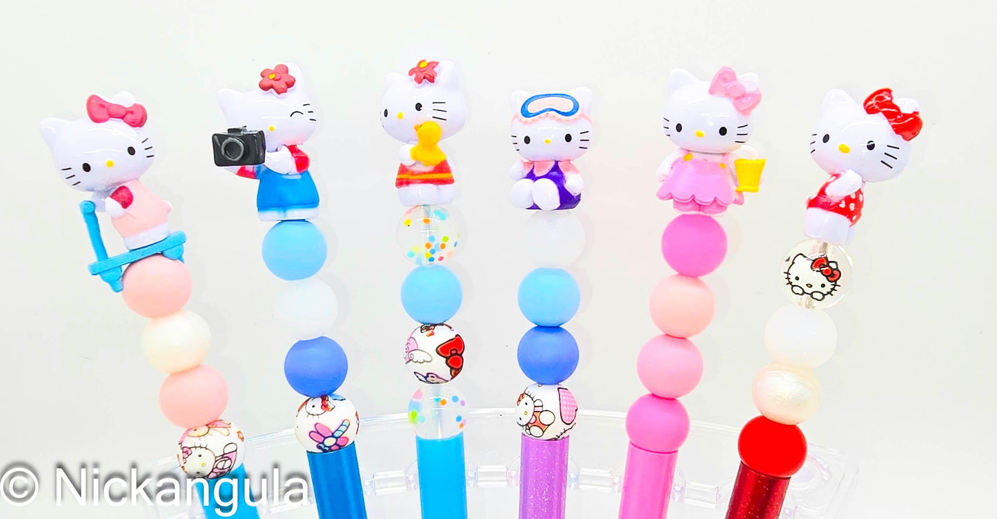 Hello Kitty Figurine Tall Beaded Ballpoint Pen - Sanrio Inspired Beadable Pens - Silicone Beads & Plastic Pen