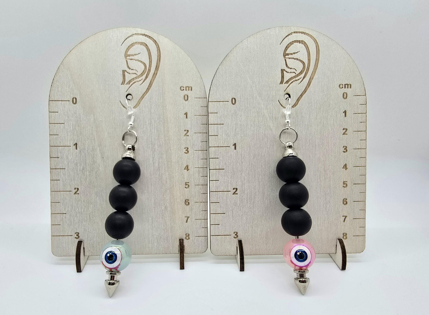 5 Color Options - Eyeball Beaded Spike Bar Dangle Earrings - Goth Punk Horror Drop Earring- Eye Ball Jewelry Creepy