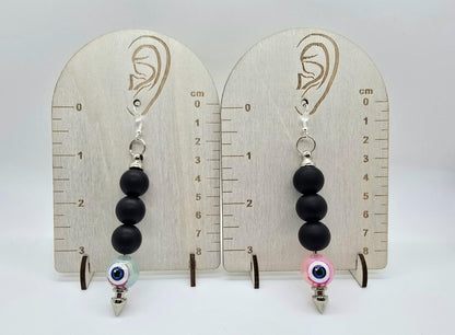 5 Color Options - Eyeball Beaded Spike Bar Dangle Earrings - Goth Punk Horror Drop Earring- Eye Ball Jewelry Creepy