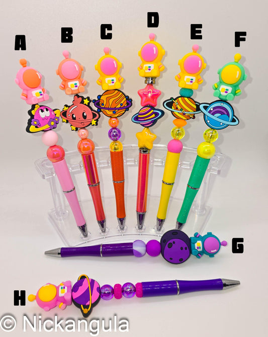 Cute Astronaut In Space Beaded Ballpoint Pens - Beadable Pens - Silicone Beads & Plastic Pen