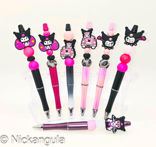 Kuromi Fancy Beaded Ballpoint Pen - Sanrio Cartoon Character Inspired Beadable Pens