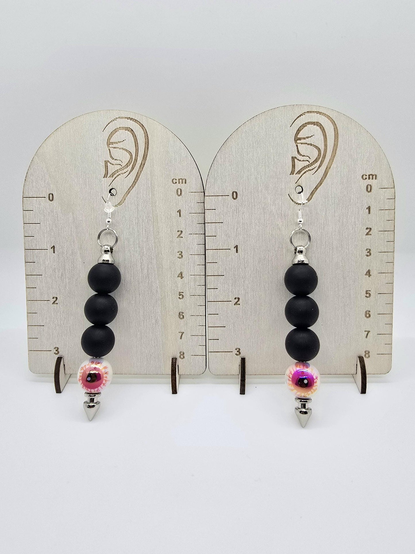 5 Color Options - Eyeball Beaded Spike Bar Dangle Earrings - Goth Punk Horror Drop Earring- Eye Ball Jewelry Creepy