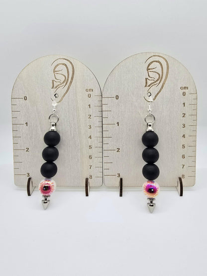 5 Color Options - Eyeball Beaded Spike Bar Dangle Earrings - Goth Punk Horror Drop Earring- Eye Ball Jewelry Creepy