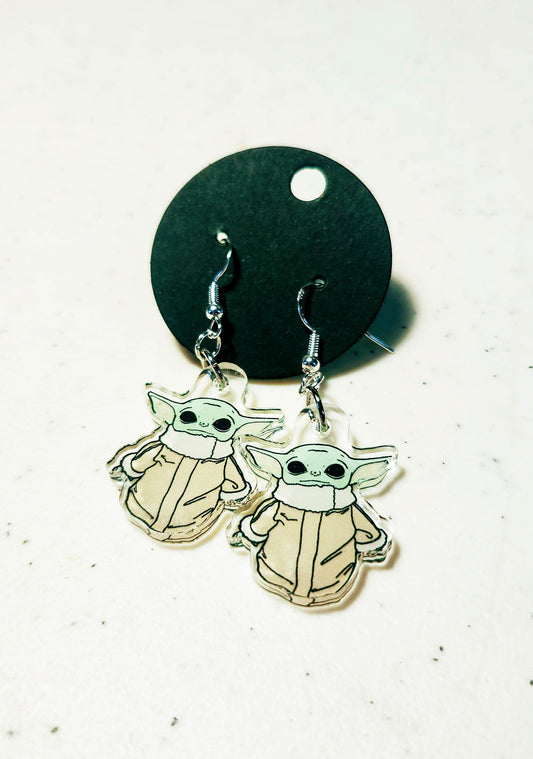 The Child 1" Acrylic Charm Dangle Earrings - Star Wars Inspired Jewelry - Grogu Baby Yoda - Cute - Hook Earrings - The Mandalorian