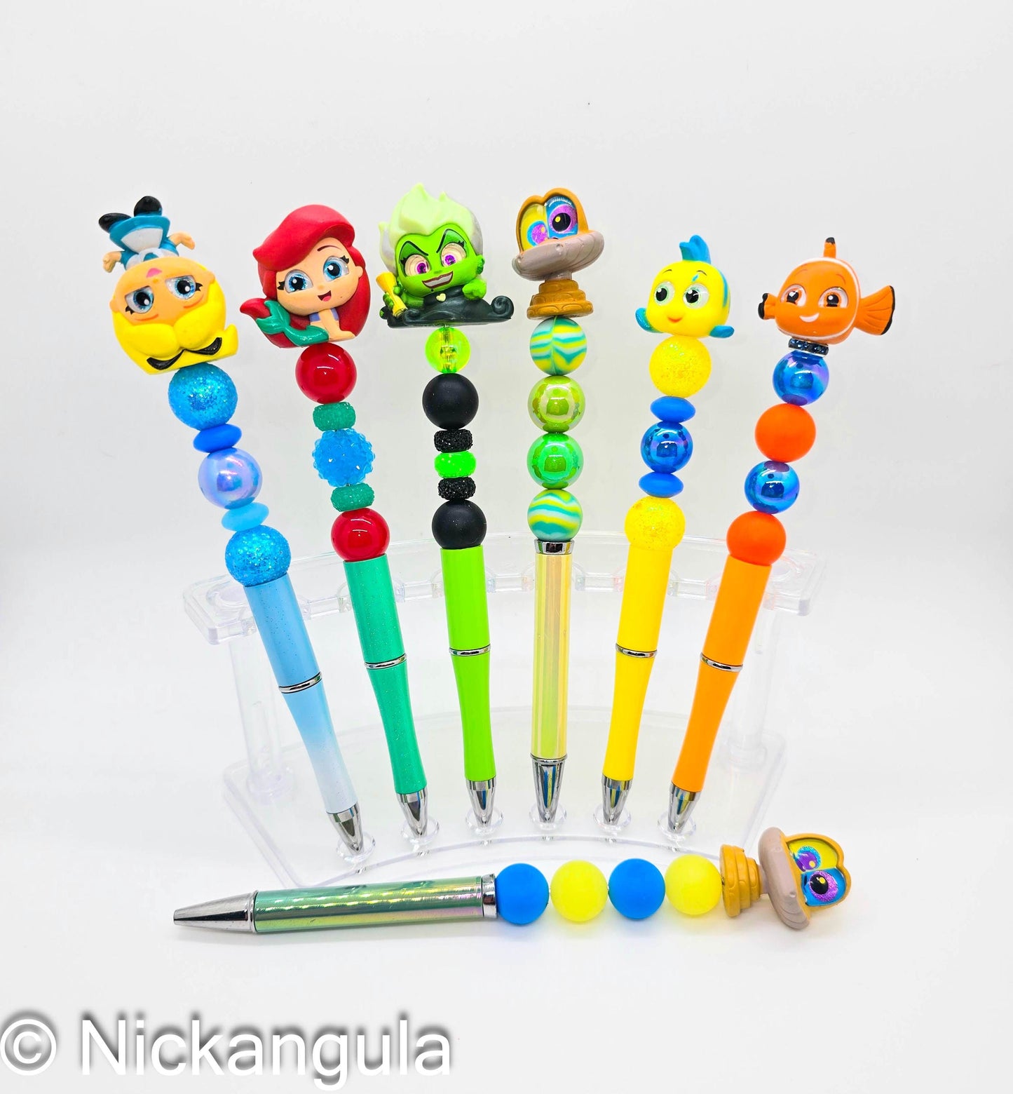 Cartoon Character Beaded Ballpoint Pens - Upcycled Toy Pen - Ariel Alice Ursula Kaa Flounder Nemo - Mermaid - Wonderland - Jungle Book