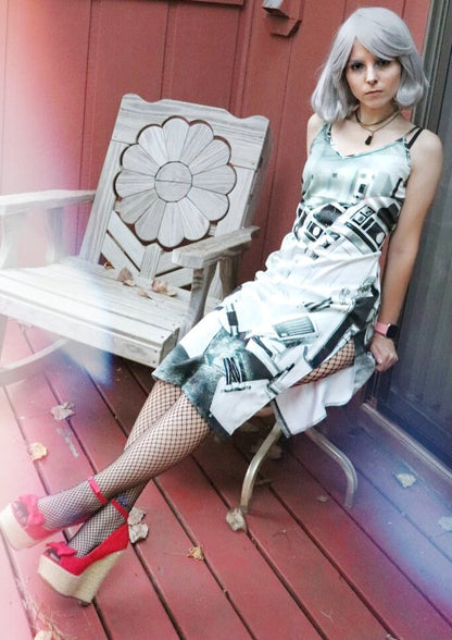 Droid Line R2-D2 & Friends Black and White V-Neck Slip Dress - Star Wars Inspired Women's Fashion - Sleeveless - Spaghetti Strap - Geek Girl