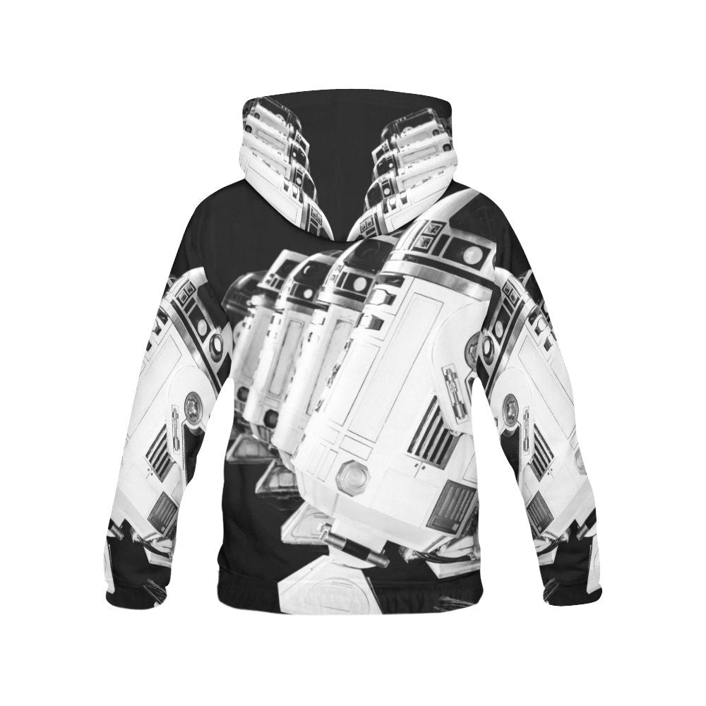 R2-D2 and Friends Black & White Pullover Hoodie for Women - Star Wars Inspired Fashion - Hooded Sweatshirt - Geek Girl - Artoo Detoo - R2D2