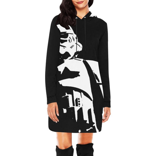 Tall Dark & Stormy Allover Print Women's Pullover Hoodie Dress- Star Wars Inspired Hooded Sweatshirt - Stormtrooper - 501st - Black White
